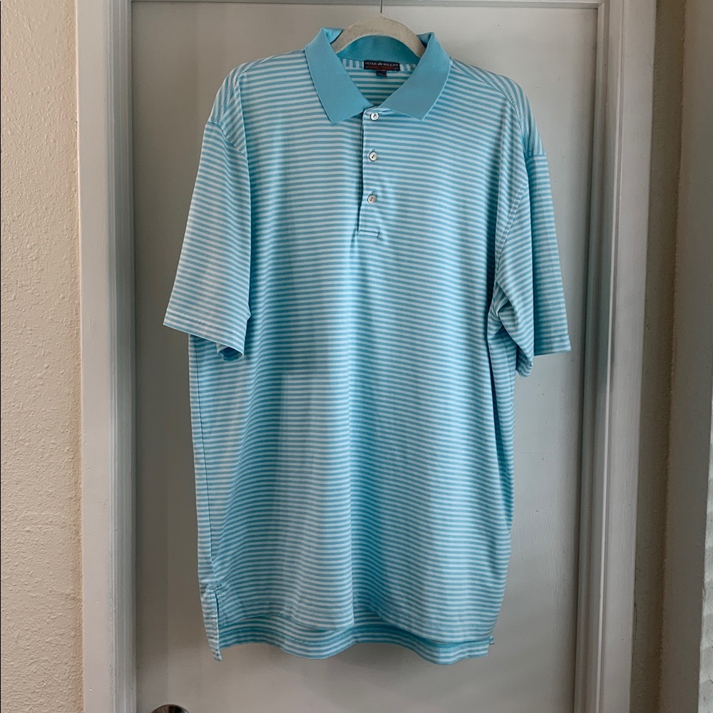 Classic Peter Millar Men’s Polo – Size XL – Light Blue & White Stripes